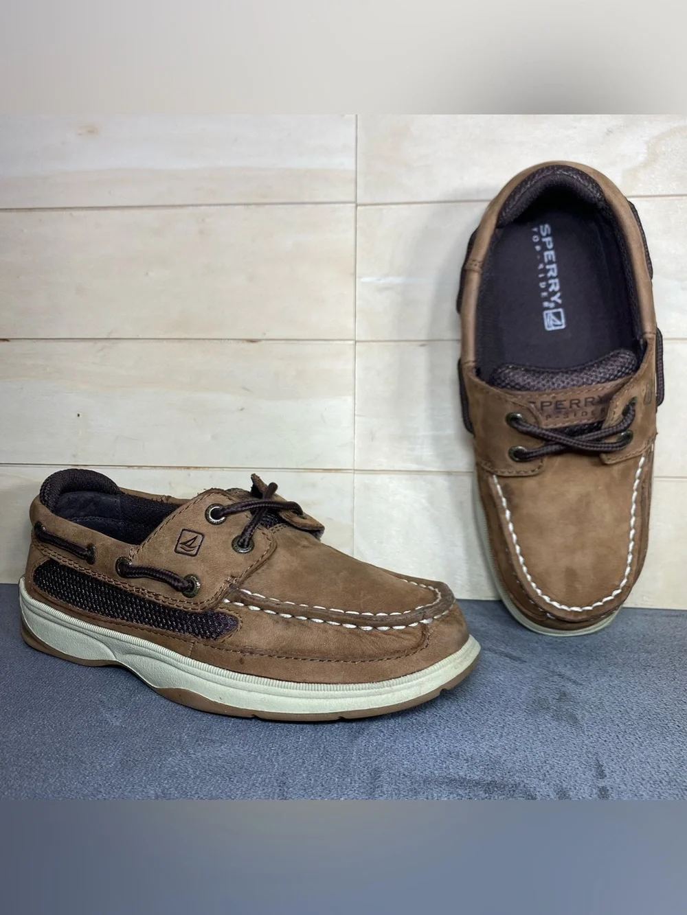 Sperry Top Sider Lanyard Boat Shoes Kid's Boy's Youth Size 1 M Brown Leather